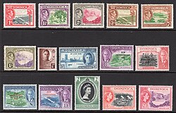 Dominica stamps with portraits of King George VI and Queen Elizabeth II