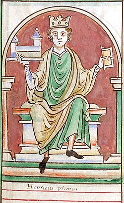 King Henry I of England, drawn by Matthew Paris. Henry's policy in northern Britain and the Irish Sea region essentially made David's political life.