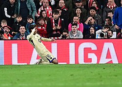 Yamal celebrating a goal for Barcelona against Athletic Bilbao in 2026