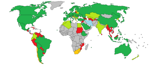 Trams and LRT networks around the world as of 2026 Countries with tram networks, including LRT Countries with tram networks, no LRT Planned networks Countries that used to have tram networks Never built any electric tram networks