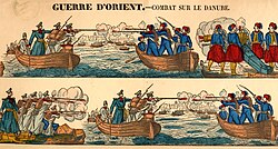 Combat between Russian and Turkish forces on the Danube in 1854, during the Crimean War (1853–1856)