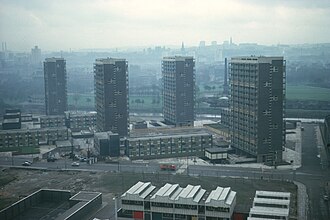 The Hutchesontown "B" estate, Gorbals, Glasgow (1960–64) was one of the firm's earliest commissions
