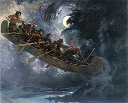 La chasse-galerie (1906) by Henri Julien, showing a scene from a popular Quebec folk legend