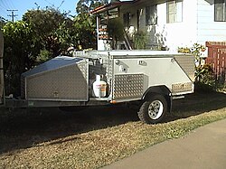 A custom-made popup camper trailer