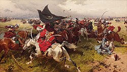 Ottoman sipahis in battle, holding the crescent banner, by Józef Brandt
