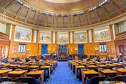 The chamber of the Massachusetts House of Representatives in Massachusetts State House