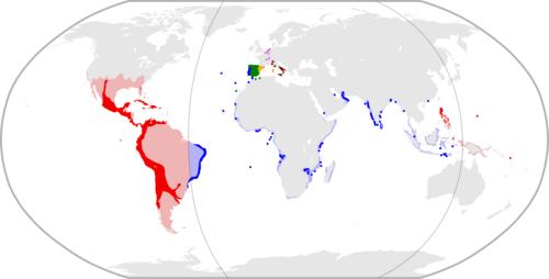 Philip II's dominions in 1598, coloured by governing council: Castile Aragon Portugal Italy the Indies Flanders