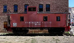 Former Union Pacific CA-1 Caboose on display in Helper. The Utah Railway purchased eight of these cabooses from the UP between 1918 and 1927.