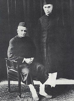 Nehru, President-elect of the Lahore session of the Indian National Congress in 1929, with the outgoing President, his father Motilal