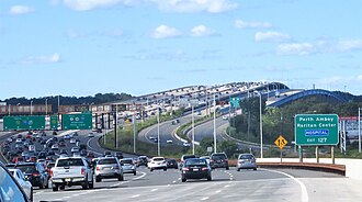 The Driscoll Bridge is one of the world's widest and busiest motor vehicle bridges, crossing the Raritan River on New Jersey's Garden State Parkway.