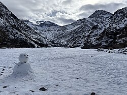 Snowman built by local children in the High Atlas Mountains