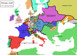 Map of monarchies and republics in Europe, 1648