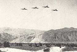 A four-ship Vic formation of PAF F-86F Sabres returning from an interdiction mission in September 1965