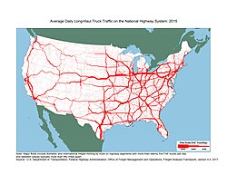 A map of average freight truck traffic on the NHS in 2015
