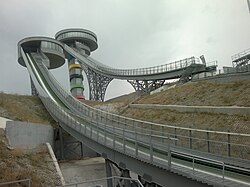 The K-95 (left) and K-125 (right) ski jumping towers at Kiremitliktepe.
