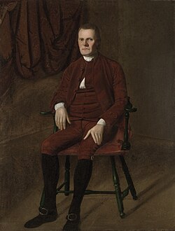 Roger Sherman, signer of Declaration of Independence and Constitution, author of Connecticut Compromise, and first mayor of New Haven. Portrait by Ralph Earl, c. 1775.