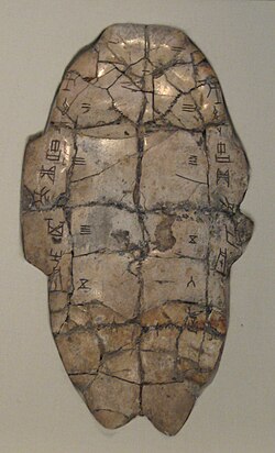 A turtle plastron bearing oracle bone inscriptions