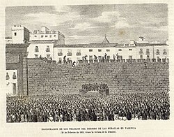The start of demolition work on the walls of the city in 1865