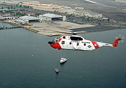 An HH-3F over CGAS San Diego, 1981.