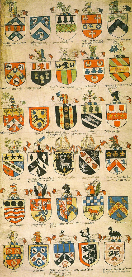 Roll of grants of arms during the Tudor period by Sir Thomas Wriothesley, c 1528