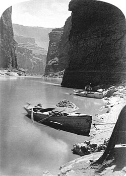 Boats of John Wesley Powell's second Colorado River expedition in Marble Canyon, 1872.