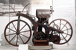 The Reitwagen (riding car), the first internal combustion motorcycle (1885)