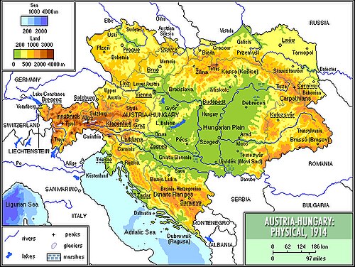 Topographic map of Austria-Hungary in 1914