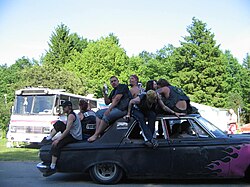 Swedish hot rodders with a 1964 American Plymouth at Power Big Meet
