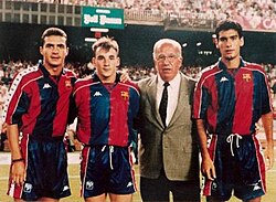 La Masia graduates Guillermo Amor, Albert Ferrer and Pep Guardiola.