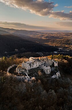 Ružica Town and Papuk panoramic view, Papuk is the second highest mountain in Slavonia