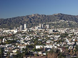 View of Glendale with the San Gabriel Mountains and the Verdugo Mountains in the background