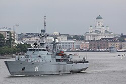 Finnish minelayer Uusimaa and Katanpää-class mine countermeasure vessel in Helsinki
