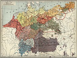 1908 map of the Continental West Germanic dialect continuum