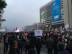 Protesters gather in Seoul on November 5, 2016