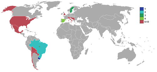 Participating countries after 3 of the 16 qualifying countries withdrew.