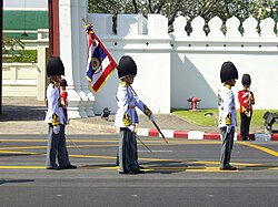 The Unit Colour of the 1st Engineer Bataillion, King's Guard of the Royal Thai Army during the funeral procession of Princess Galyani Vadhana in 2008.