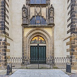 Door of the Schlosskirche (castle church) in Wittenberg to which Luther is said to have nailed his Ninety-five Theses on 31 October 1517, sparking the Reformation