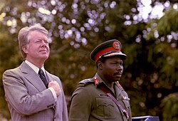 U.S. president Jimmy Carter with Obasanjo on the former's state visit to Nigeria in 1978