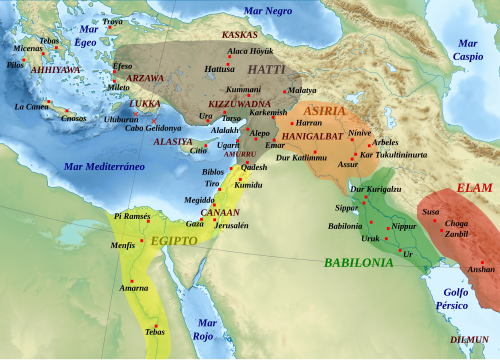 Political map of the Ancient Near East in the 13th century BC, when the Middle Assyrian Empire was at its height. Babylonia in the south was an Assyrian vassal c. 1225–1216 BC.