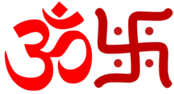 Some of the most prominent Hindu symbols: Om (left) and the Swastika (right)