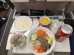 Bibimbap served on an asiana airlines flight