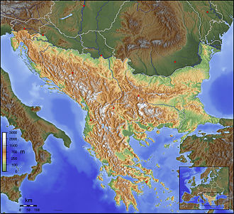 Topographic map of the Balkan Peninsula
