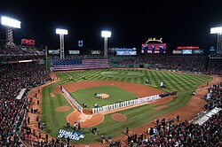 Fenway Park, home stadium of the Boston Red Sox. Opened in 1912, Fenway Park is the oldest professional baseball stadium still in use.