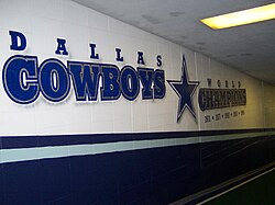 "Five-time Super Bowl Champions Mural" in the Cowboys' tunnel