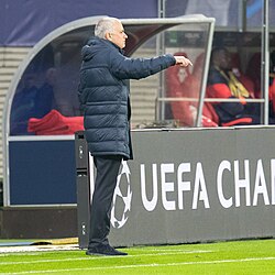 Mourinho managing Tottenham Hotspur in a Champions League game against RB Leipzig in 2020