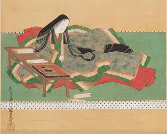 Murasaki Shikibu composing Genji Monogatari (The Tale of Genji)