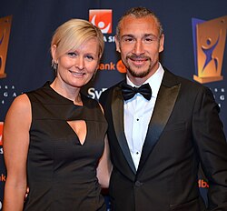 Larsson with his wife Magdalena at the Swedish Sports Awards in 2014