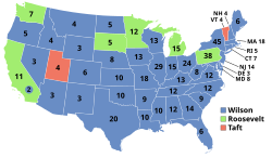 The 1912 presidential electoral college map