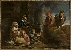 Roma cooking outside over an open fire in the Spanish Netherlands, in the early 17th century