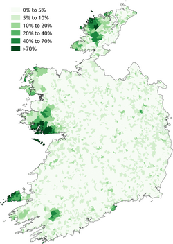 Percentage of population speaking Irish daily (outside the education system) in the 2011 census